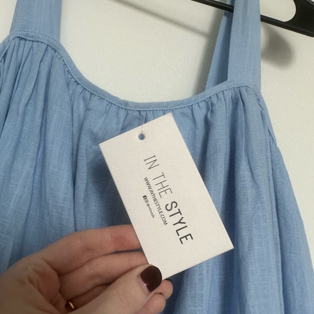 LORNA LUXE BLUE 'PADIERNA' GRADUATED HEM TRAPEZE DRESS -  High Low Dress - Picture 12 of 13